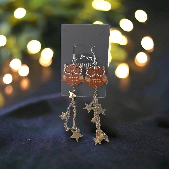 Handcrafted Owl & Star Earrings Jewelry - Picture 4 of 4